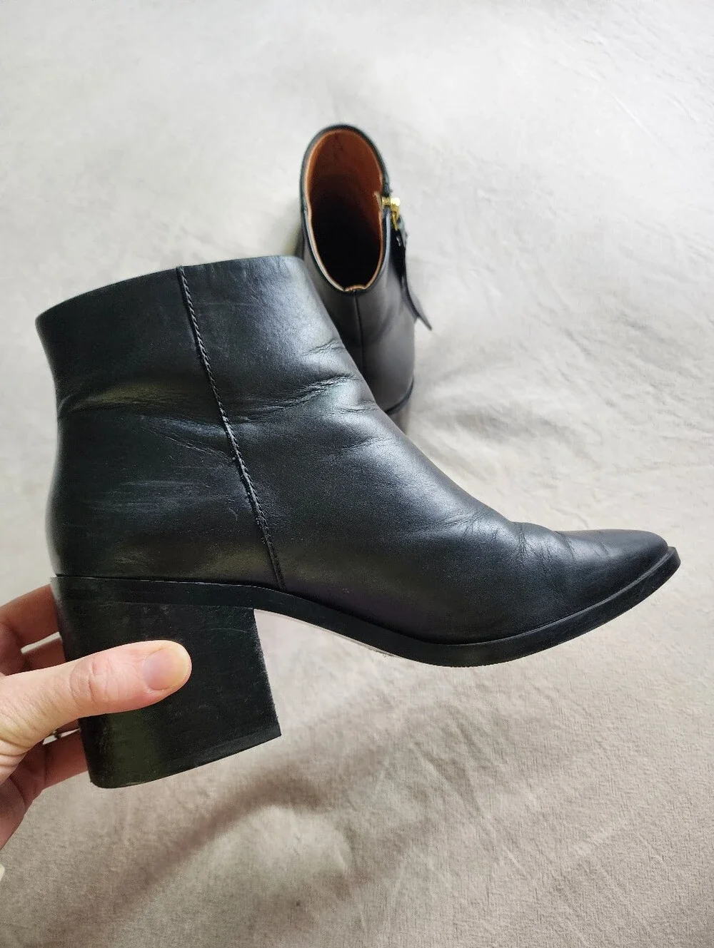 & Other Stories Pointed Toe Heeled Leather Boots Black